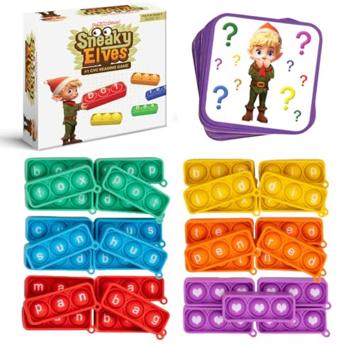 The Fidget Game Sneaky Elves CVC Sichtwörter-Spiel, Mini-Pop-Sensorisches Spielzeug zum Lernen und Buchstabieren, pädagogische Kindergarten-Klassenzimmer-Aktivitäten, multisensorisches Lesen und
