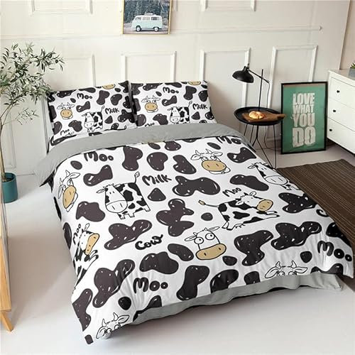 ILMIRA Bettwäsche 135x200 WeißE Kuh Bettwäsche 3 Teilig Traumhaft Weich Allergiker Mikrofaser Einzelbett Bettbezug mit Reisverschluss für Kinder und Erwachsene und 2 Kissenbezug 80x80 cm