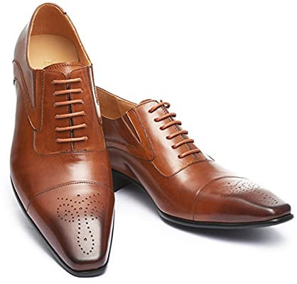 Rodawu Scarpe Uomo Pelle,Derby Stringate Brogue Basse Elegante Sera Oxford Vintage Cachi 45EU