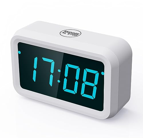 KWANWA Digitaler Wecker batteriebetrieben,Nachttischuhr mit LCD- und LED-Anzeige,12/24 Stunden,Schlummerfunktion,einstellbare Helligkeit,kleine Uhr für Schlafzimmer,Büro,Schreibtisch (Blaue Anzeige)