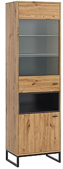 BETTSO -Vitrine, Höhe Kommode mit Glas, skandinavischer Stil für Wohnzimmer für Schlafzimmer-Olivier 2D (Eiche Artisan + Schwarz)
