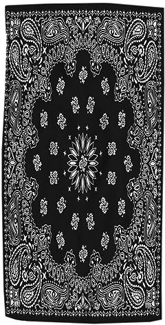 Pehede Schwarz-weißes Badetuch, Bandana, Halstuch, Ornamente, weiche, saugfähige Handtücher für Badezimmer, Küche, Strand, Spa, Fitnessstudio, Yoga, Schwimmen, Heimdekoration, 38,1 x 76,2 cm
