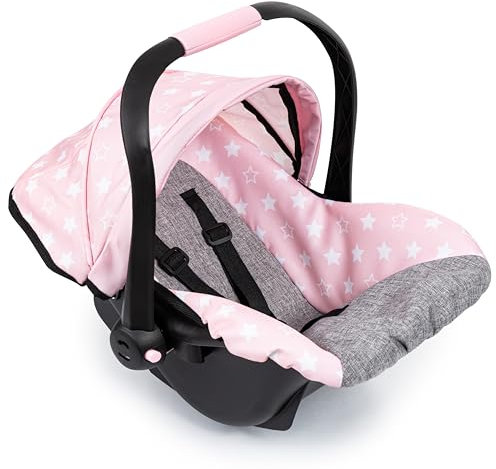 Bayer Design 67930AA Puppenautositz EasyGo, Puppensitz, Puppenzubehör, mit Gurt, Dach, verstellbarem Griff, rosa, grau