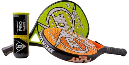 Pack 2 Palas Padel Dunlop Fury (Amarilla, Naranja) + Bote Pelotas Padel Pro