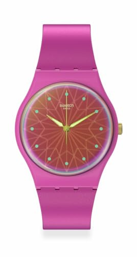 Swatch Gent Biosourced Montre unisexe décontractée en plastique rose quartz avec cadran fuchsia fantastique étanche