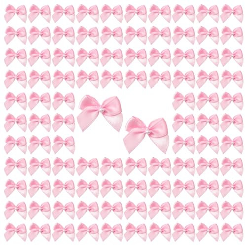 WANDIC Fiocco Decorativo in Poliestere con Perla, 100 Pezzi, Rosa, Mini Nastro di Raso, Fiocchi attorcigliati, Fiocchi prefabbricati per bomboniere, Decorazioni, Confezioni Regalo, Fai da Te