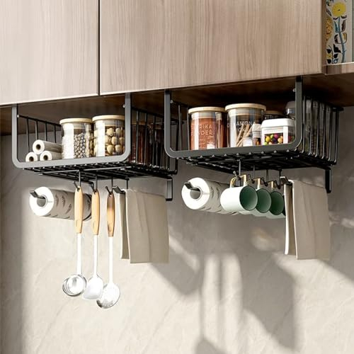 Cesta colgante de estante, 2 unidades de estante inferior, cesta de almacenamiento para colgar, cesta colgante de metal, organizador de almacenamiento debajo del armario, cesta colgante para cocina,