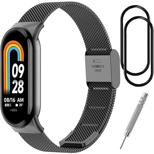 BANGTING Armband Metall Kompatibel mit Xiaomi Mi Band 10/9/8, Ersatzarmband für Miband 10 Ersatzbänder Mi Band 9 Edelstahl Armbänder Strap (Schwarz (Schnallenart))