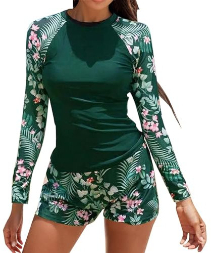 KBOPLEMQ Camiseta de natación de manga larga para mujer Rash Guard con protección UV UPF 50+, A verde., M