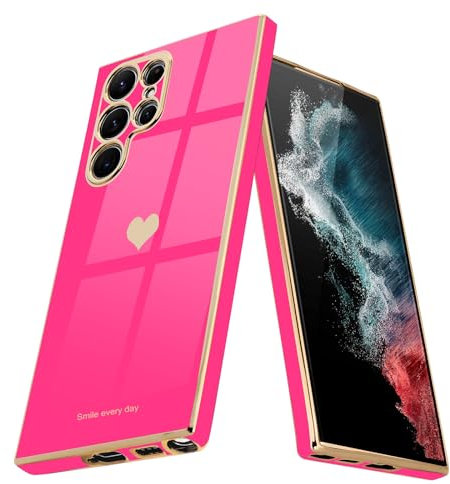 Teageo Coque pour Samsung Galaxy S22 Ultra 5G, Jolie Coque de téléphone pour Filles, Protection Luxueuse d'appareil Photo galvanisé, Coque résistante aux Chocs pour S22 Ultra 5G, Rose Rouge