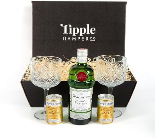 Generic Tanqueray Gin 70cl Gift Set - includes Fever-Tree Tonic and Vintage Gin Glasses, Gin Hamper, Gin Lover, Gifts for her, Gin Gift Set