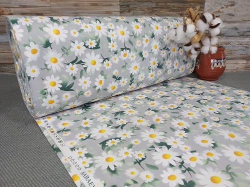 240cm Breit Meterware ab 50cm Popeline Baumwolle Stoff Baumwollstoff Kinderstoffe Stoffe Gänseblümchen Blumen Babystoffe Ranforce Bastelstoff ÖKO-TEX VP0B036 (Grau)