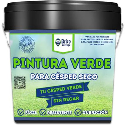 BRICOSALVAJE Peinture verte pour gazon sec et herbe sèche, 100 % écologique, bonne adhérence (4 litres)