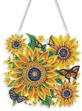 Eiflow Diamant Malerei Hängende Ornament Sonnenblume Kit, DIY Diamant Kunst Anhänger Kit für Erwachsene, 18.6x19cm Acryl Edelstein Malerei Box Kit