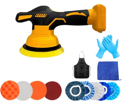 Polisseuse Voiture sans fil compatible avec Dewalt 20V batterie, 15cm Lustreuse Voiture avec 12 attaches, 2500-5000RPM 6 vitesse variable Polisseuse excentrique pour détail/polissage (sans batterie)