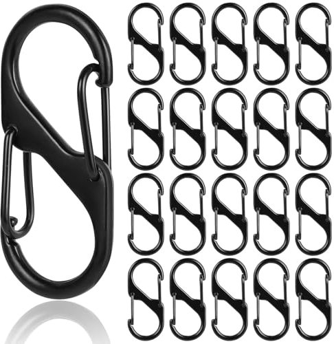20 Pcs S Carabiner Keyring Clip, 40mm Dual Spring Opening Keychain Clip, S Ring Locking Carabiner Buckle with Hooks, S Shaped Double Snap Hooks Anti Theft Carabiner Clips for Camping, Traveling