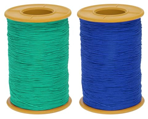 sourcing map 2 fili da cucito elastici, 500 metri, spessore 0,5 mm, in lattice, per cucito a mano, raccolta, ricamo, macchina da cucire, verde lago e blu