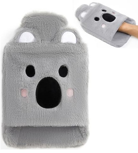 Dasellfa Wärmflasche Handwärmer Wärmeflasche, Wärmflasche mit Bezug Tier für Kinder und Erwachsene, Warmflasche mit Flauschig Bezug, Geschenke, zur Schmerzlinderung (Grey koala, 2000ml)