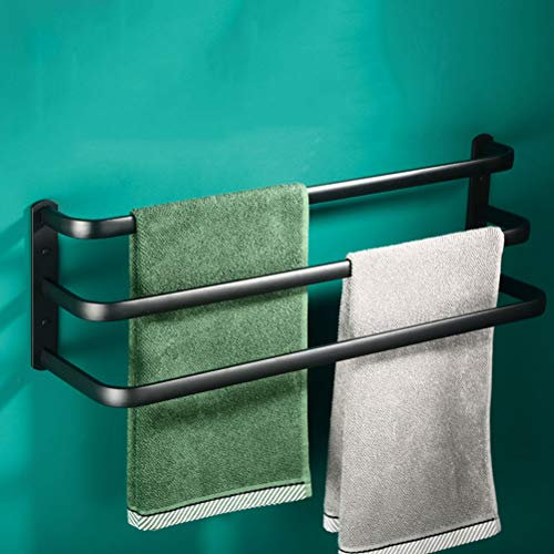 Porte-serviettes mural triple couche noir pour salle de bain et cuisine, en aluminium, multicouche, 60 cm