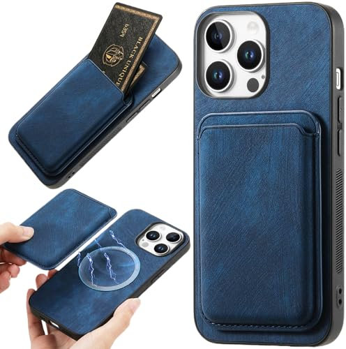 Fofvccv Custodia a portafoglio per Apple iPhone 16 Pro con porta carte per uomo e donna, 2 in 1 con retro magnetico staccabile, sottile, vintage, con slot di credito, cover per iPhone 16 Pro CXKB, blu