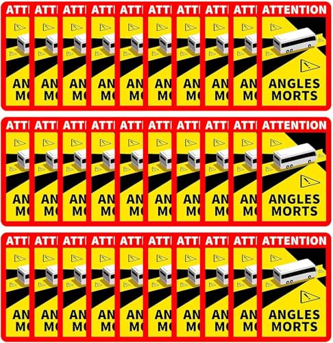 30 Stück Attention Angles Morts für Bus und Wohnwagen 25 x 17 cm Aufkleber Sticker Hinweiszeichen Schild Frankreich mit UV Schutz speziell für Außenbereich von SVENOVA