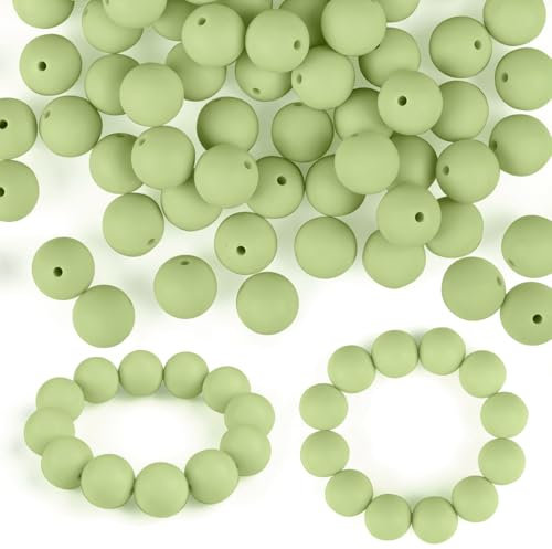 ASTARON 100pcs 15mm Perles en silicone pour la fabrication de porte-clés, perles rondes en caoutchouc vert matcha pour bracelets, artisanat, stylos à perles, fournitures de fabrication de bijoux