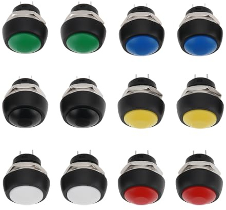 EMSea 12 Stück 12 Mm Runder Druckknopf-Momentschalter 1 A 250 VAC Druckschalter für Elektrische Verkabelung Elektronik