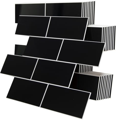 DEDECO 20 massive Klebefliesen im Metro-Design, Farbe: Schwarz, aus robustem Stein-Komposit (SPC) – selbstklebende Wandfliesen, wasserfest & pflegeleicht, ideal für Bad & Küche, Fliesenersatz