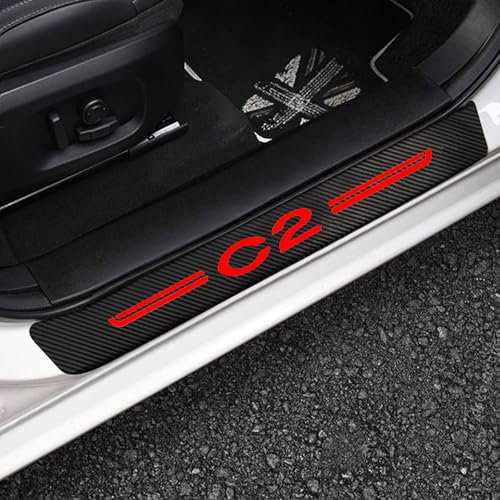 KLHYWEN 4pcs Plaques de Protection de Seuil de Porte de Voiture pour Citr-oen C2, Accessoires Décoration Autocollant Anti-Rayures de Plinthes Auto en Fibre de Carbone,Red