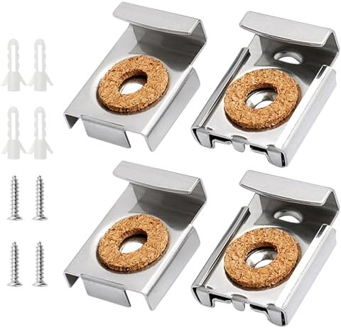 Mirror Fixings 4 Pcs Frameless Mirror Glass Wall Hanging Fixing Kit Mirror Brackets with Dowels and Screws Mirror Clips with Spring Mirror Wall Fixings Suitable for Mirrors in Bathrooms and Toilets