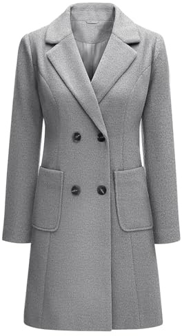 Yuson Girl Manteau Femme Hiver Manteau en Laine Classique Chaud Trench Coats Double Boutonnage À Revers Chic Manteaux Blazer Mi-Long Casual Veste(Gris, M)