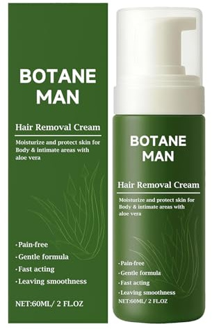 Herren Haarentfernungscreme, Natürliche Aloe Vera Formel, Schnelle & Schonende Schmerzfreie Enthaarung for Gesicht, Körper & Intime Bereiche, Schaum zur Haarentfernung for Glatte Haut