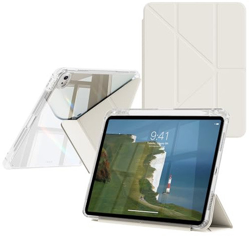 ZOPSGYU Hülle für iPad 11 Zoll (A16) 11./10. Generation 10,9 Zoll, Weiß | für iPad 2025/2022 mit Stifthalter, Origami-Design mit 5 Verstellpositionen, Transparente Rückseitenschale, Auto Sleep/Wake