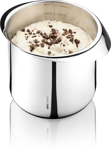 GEFU Rührschüssel Mero 3 l - Edelstahlschüssel mit Griff & Ausgießer | Rutschfeste Schüssel aus Edelstahl und Silikon mit Innenskalierung, 3000 ml Volumen, spülmaschinenfest & robust