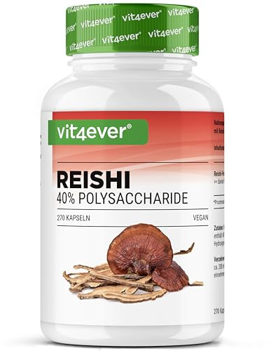 vit4ever Reishi Pilz - 270 Kapseln - 1300 mg Reishi Extrakt pro Tagesdosis | 40 % Polysaccharide - Ganoderma lucidum - Hochdosiert - Vegan & ohne unnötige Zusätze - Laborgeprüft