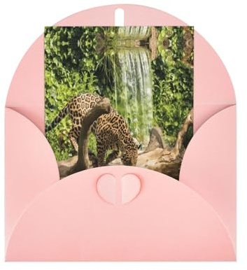 Rosa Grußkarte - Panther auf Baumstamm Wasserfall Druck Blanko Gesegnete Karte für Geburtstag, Hochzeit, Valentinstag & Party Einladung