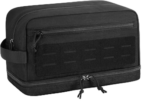 ETRONIK Trousse de Toilette Tactique Homme, Sac de Voyage Imperméable avec Système Molle, Poche Humide pour Douche & Salle de Sport, Accessoires de Toilette Sac de Rasage, Noir