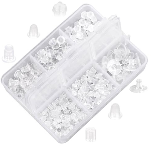 550 Piezas Cierres de Pendientes Transparentes para Mujer, Topes de Suaves y Antideslizantes, Tuercas de Seguridad para Manualidades de Joyería DIY, Tapones para Ganchos