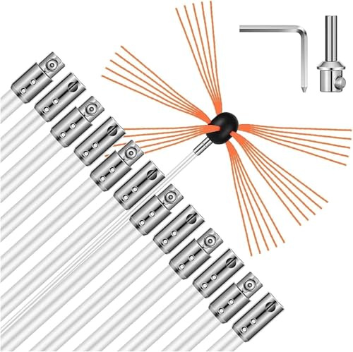 8 Meter Chimney Brush Pellet Stove Sweeping Kit for Cleaning Metal Or Brick Chimneys with an Additional Nylon Head(12 m)