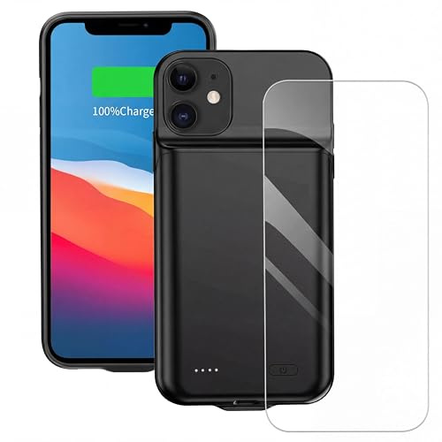 FLSTOR 7000mAh Battery Charging Case for iPhone 11 6.1 inch Black | High Capacicty Rechargeable Battery Power Case with Screen Protector