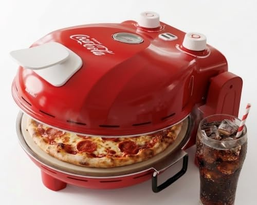 Salco Coca-Cola Pizzaofen – Professioneller Steinofen für knusprige Pizzen, 1400W Hochleistungs-Küchengerät, Modell SPM-900CC Pizzamaker
