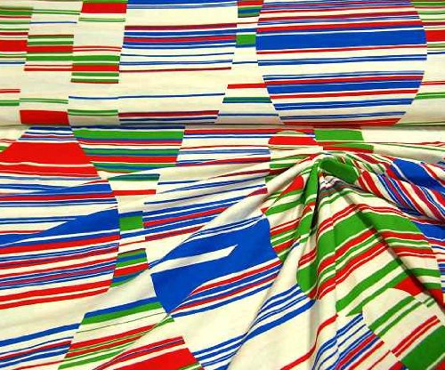 Stoff hochwertiger Feinjersey Jersey 100% Baumwolle wollweiß weiss rot grün blau bunt gestreift Streifen Retro Kleiderstoff Meterware (VE: 1m)