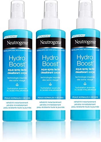 Neutrogena Hydro Boost Aqua-Spray Milky Durstlöscher für den Körper, feuchtigkeitsspendendes Körperspray, 3 x 200 ml Sprayflasche