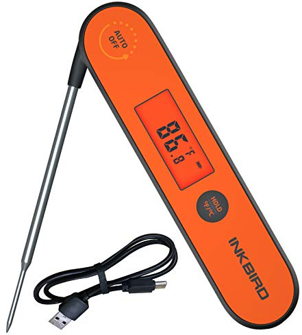 Inkbird Waterproof Instant Read Thermometer IHT-1P, Rechargeable Battery, Digital BBQ Meat Thermometer, Cooking Food Thermometer, Calibration, Magnet, Backlight for Grill,Smoker, Kitchen, Oven, Candy