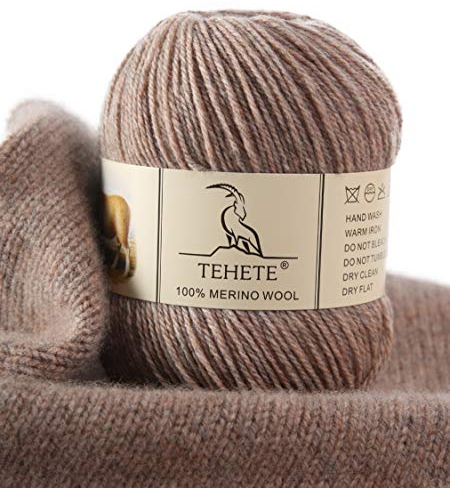 TEHETE 100% Merinowolle Garn zum Stricken, Häkelgarn Schurwolle, 250 Metern 3-fädig 50g per Knäuel,weich und seidig,Braun