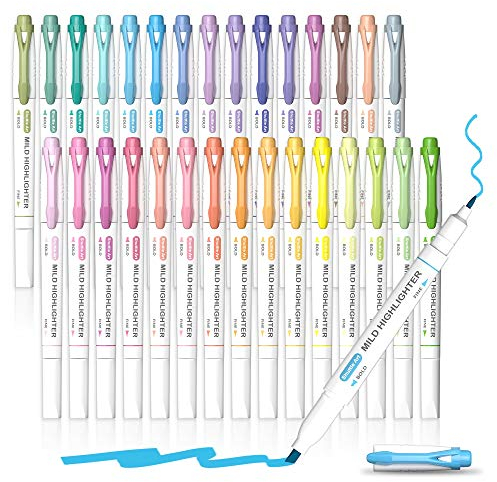 Textmarker, Shuttle Art 30 bunte Pastell Textmarker mit weichen Farben und zwei Arten von Spitzen, dick und dünn, Macron-Farben für Teenager, Kinder und Erwachsene zum Färben