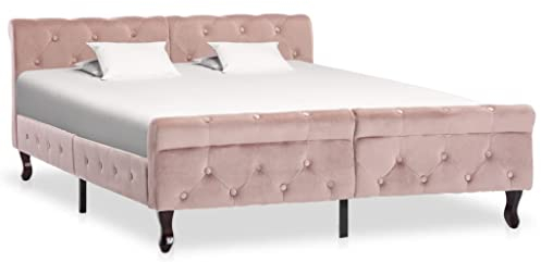 vidaXL Polsterbett Bett Doppelbett Bettgestell Bettrahmen Lattenrost Schlafzimmerbett Ehebett Schlafzimmermöbel Rosa Samt 140x200cm