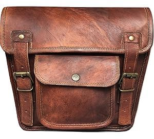 VINTAGE CRAFT SHOP Leder-Seitentasche | Motorradtasche Satteltaschen | Lenker Sissy Bar | Gepäckträger Reise Werkzeugtasche für Fahrrad und Fahrrad 28 x 7 x 22 cm