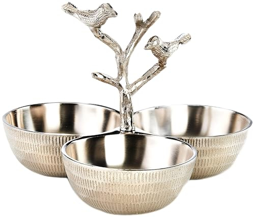 Kobolo Dekoschale Dekoschüssel ZWEIG Weihnachten - Metall - silber - 21x27 cm