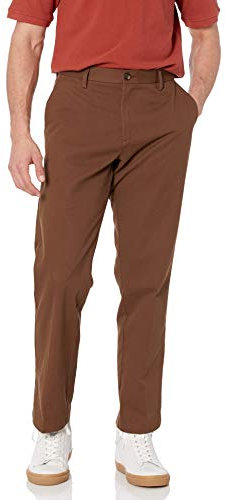 Amazon Essentials Pantalon Chino Infroissable sans Pinces Coupe Classique (Grandes Tailles Disponibles) Homme, Brun, 40W / 28L